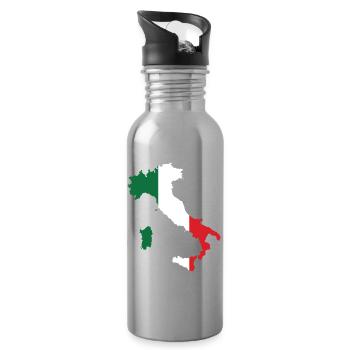 Italy Flag Map - Water bottle with straw - silver - Right