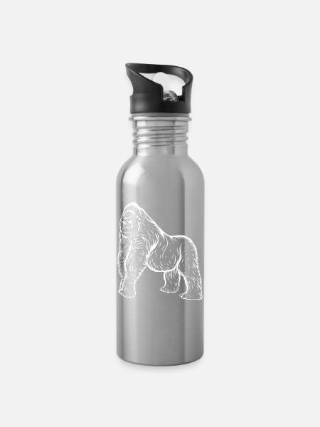 Gorilla - Trinkflasche mit integriertem Trinkhalm - Lightsilver