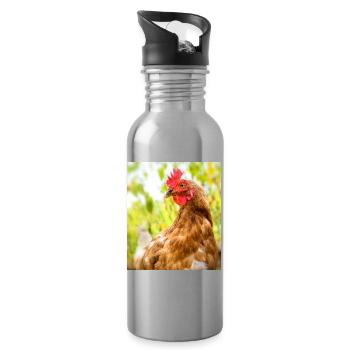 Ich wollt' ich wär' ein Huhn - Trinkflasche mit integriertem Trinkhalm - Lightsilver - Rechts