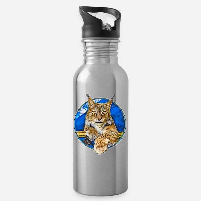 Luchs Wildkatze Freiheit - Trinkflasche mit integriertem Trinkhalm - Lightsilver