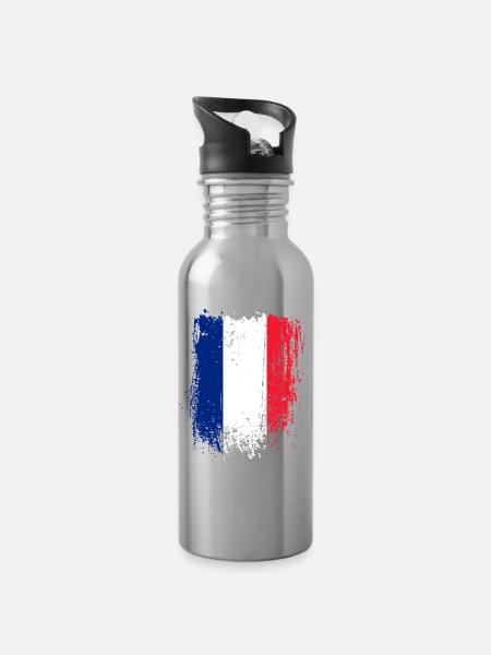 Pinselstrich Französische Flagge - Trinkflasche mit integriertem Trinkhalm - Lightsilver