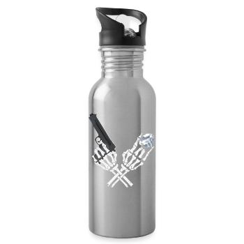 Gangster Skelett - Trinkflasche mit integriertem Trinkhalm - Lightsilver - Rechts