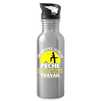 pêche, pêcheur, fan de pêche - Gourde avec paille intégrée - argent clair - Droite