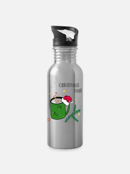 Christmas, Weihnachten - Trinkflasche mit integriertem Trinkhalm - Lightsilver