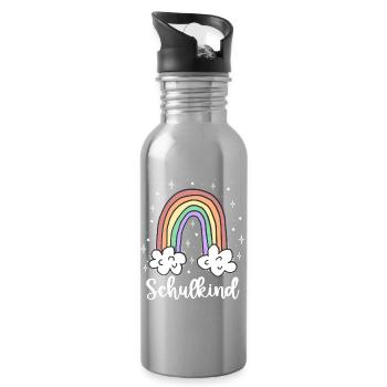 Schulkind Regenbogen Einschulung Geschenk - Trinkflasche mit integriertem Trinkhalm - Lightsilver - Rechts