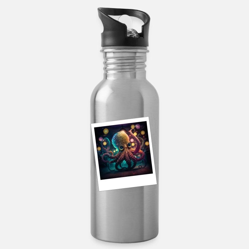 Oktopus Oktopus Neon tanzt nachts - Trinkflasche mit integriertem Trinkhalm - Lightsilver