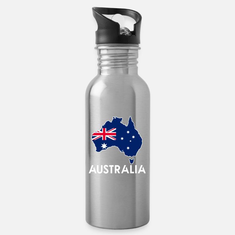 Australien - Trinkflasche mit integriertem Trinkhalm - Lightsilver
