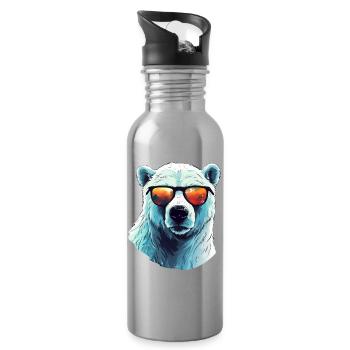Cool polar bear with sunglasses - Water bottle with straw - silver - Right