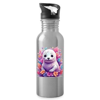 Cute Seal - Water bottle with straw - silver - Right