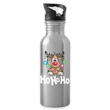 hohoho christmas baubles xmas reindeer comic - Water bottle with straw - silver - Right