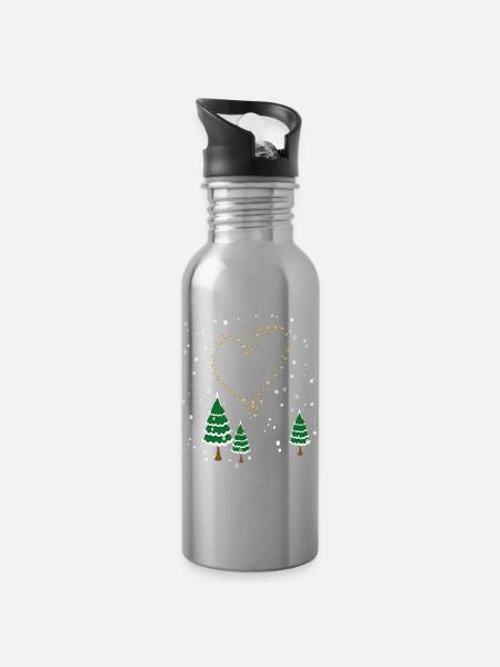 Winterwald Herz Sterne - Trinkflasche mit integriertem Trinkhalm - Lightsilver