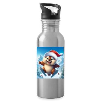 Marmotte Saut Ski Noël - Gourde avec paille intégrée - argent clair - Droite