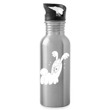 Funny White Dog - Water bottle with straw - silver - Right