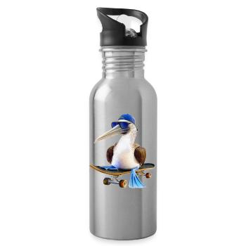 Blue-footed booby skateboard - Water bottle with straw - silver - Right