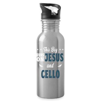 Dieser Junge lebt von Jesus und Cello - Trinkflasche mit integriertem Trinkhalm - Lightsilver - Rechts