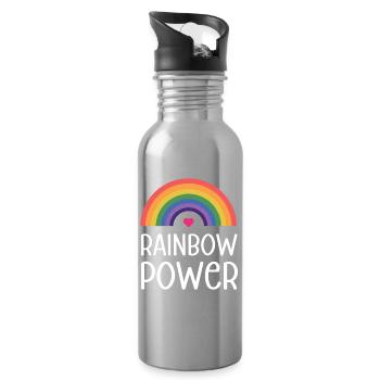 LGBT Pride Monat - Regenbogen Power - Trinkflasche mit integriertem Trinkhalm - Lightsilver - Rechts