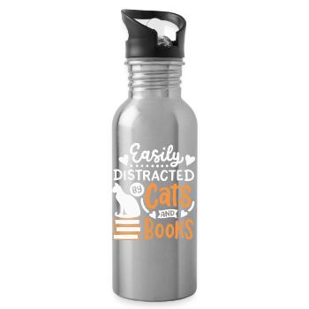Katzen und Buchliebhaber - Trinkflasche mit integriertem Trinkhalm - Lightsilver - Rechts