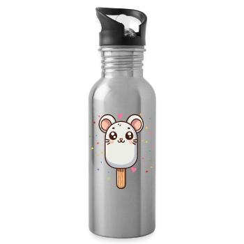 cute mouse ice cream motif for summer - Water bottle with straw - silver - Right