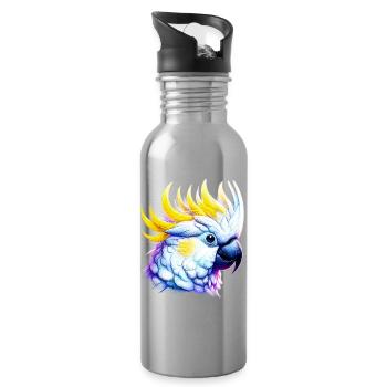 Papagei Kakadu - Trinkflasche mit integriertem Trinkhalm - Lightsilver - Rechts