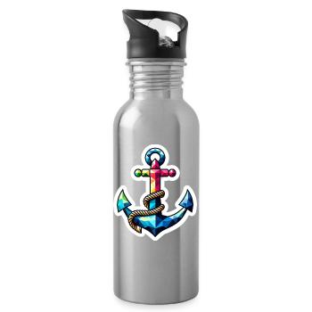 Anchor with knot polygon colorful - Water bottle with straw - silver - Right
