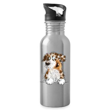 Funny Australian Shepherd Red Merle - Water bottle with straw - silver - Right