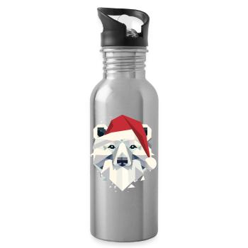 Christmas polar bear with Santa hat and beard - Water bottle with straw - silver - Right