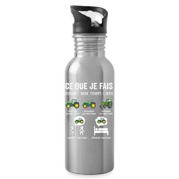 Humour Tracteur Cadeau homme femme enfant Agricult - Gourde avec paille intégrée - argent clair - Droite