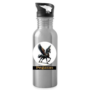 Pegasus mit schwarzen Flügeln - Trinkflasche mit integriertem Trinkhalm - Lightsilver - Rechts