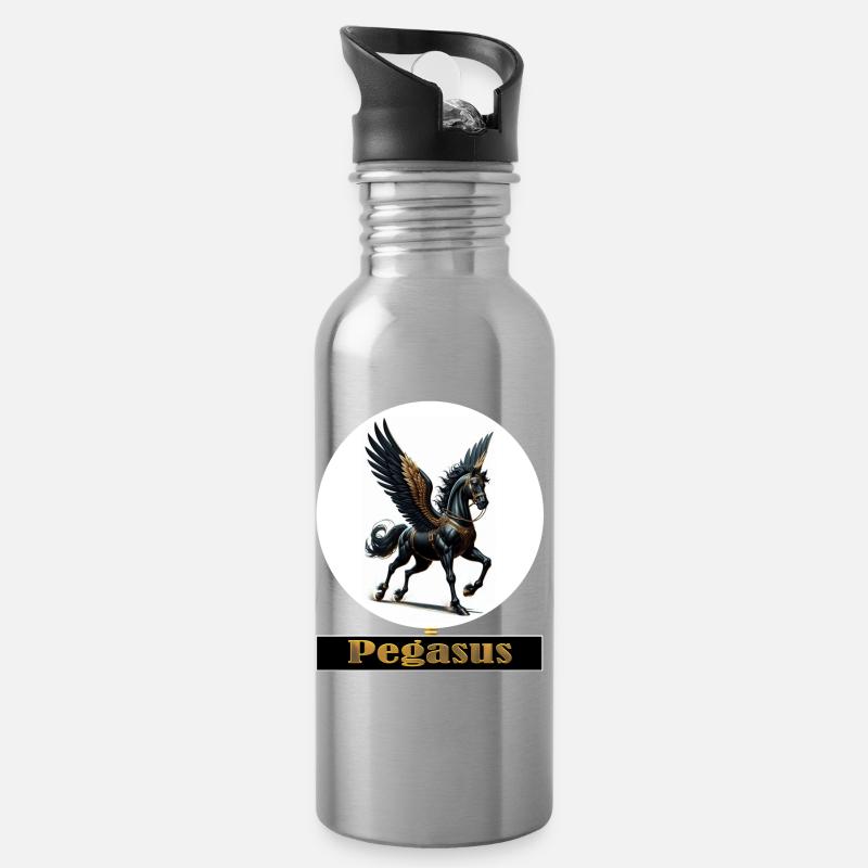 Pegasus mit schwarzen Flügeln - Trinkflasche mit integriertem Trinkhalm - Lightsilver
