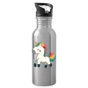 Niedliches stolzes Einhorn-Design - skurrile Cartoon-Kunst - Trinkflasche mit integriertem Trinkhalm - Lightsilver - Rechts