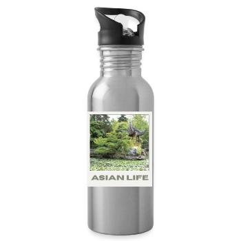 Asiatischer Gartensee Zen - Trinkflasche mit integriertem Trinkhalm - Lightsilver - Rechts