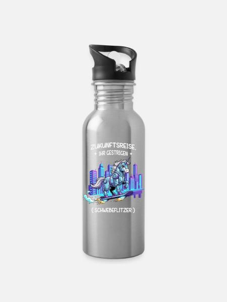 Cyber-Einhorn-Reise - Trinkflasche mit integriertem Trinkhalm - Lightsilver