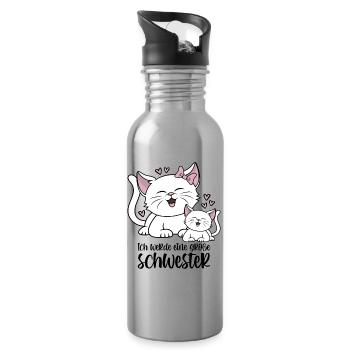 Ich werde eine große Schwester - Katzen Baby Katze - Trinkflasche mit integriertem Trinkhalm - Lightsilver - Rechts