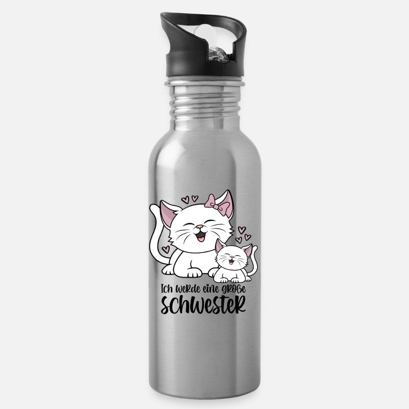 Ich werde eine große Schwester - Katzen Baby Katze - Trinkflasche mit integriertem Trinkhalm - Lightsilver