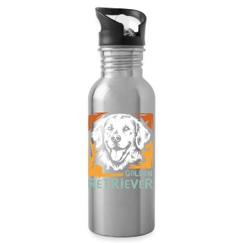 Golden Retriever Dog in Vintage Colors Icon - Water bottle with straw - silver - Right
