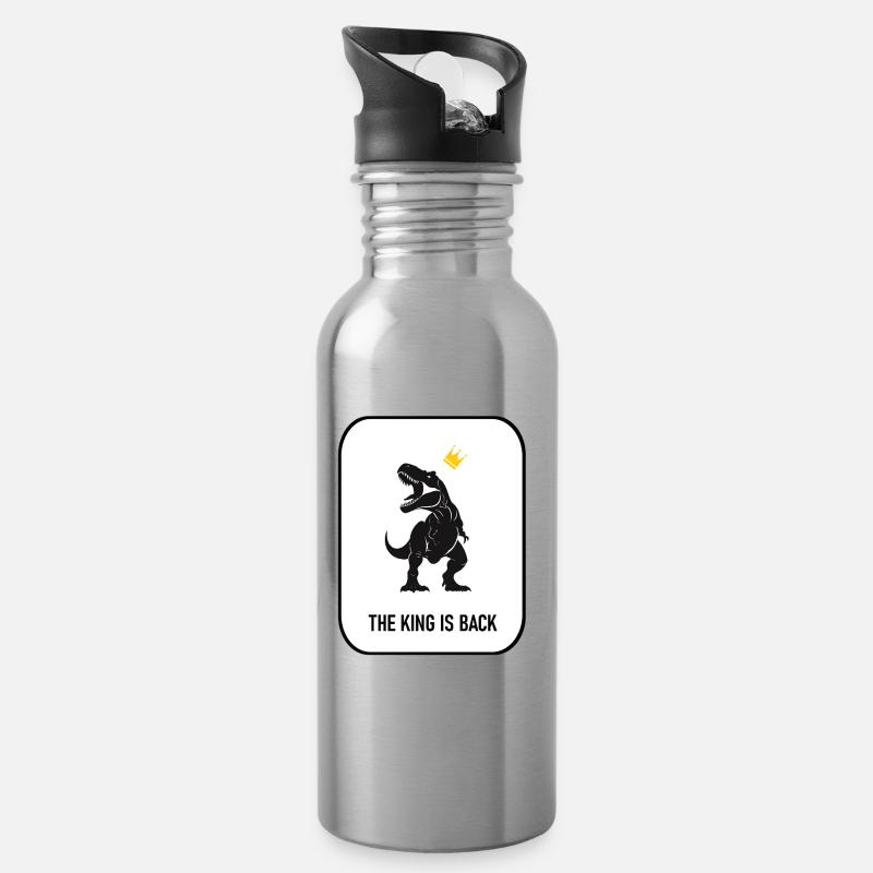 T-rex, The King, King, Dinosaur , The king is back - Trinkflasche mit integriertem Trinkhalm - Lightsilver