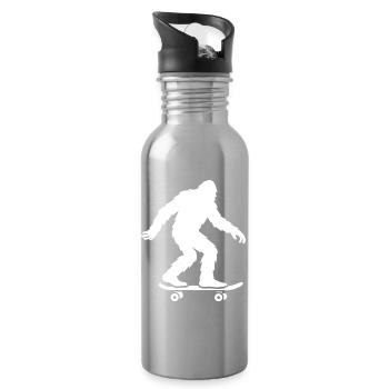 Bigfoot Sasquatch Skateboard Silhouette Minimalist - Water bottle with straw - silver - Right