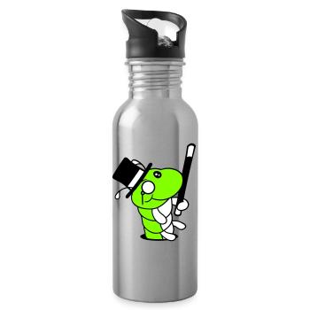 Caterpillar Sir Mr. Rich Monocle Glasses Cylinder Hole - Water bottle with straw - silver - Right
