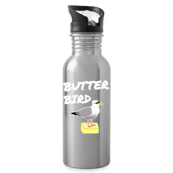 Imprimé Oiseau Beurre Mouettes - Gourde avec paille intégrée - argent clair - Droite