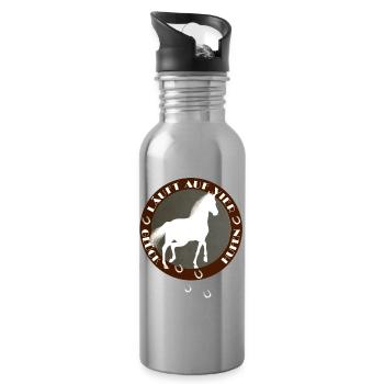 Galopperndes Pferd mit Hufeisen - Glücksbringer - Trinkflasche mit integriertem Trinkhalm - Lightsilver - Rechts