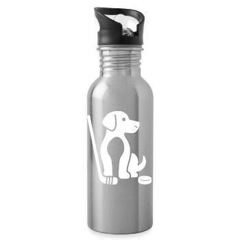 Dackel Beagle Eishockey Herrchen Frauchen  - Trinkflasche mit integriertem Trinkhalm - Lightsilver - Rechts