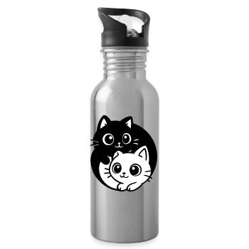 Ying Yang Kawaii Cats Icon - Water bottle with straw - silver - Right