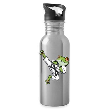 Skurriler Frosch Kröte Unke Karate Martial Arts - Trinkflasche mit integriertem Trinkhalm - Lightsilver - Rechts