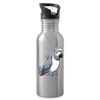 Dessin animé Gris Perroquet Requin Déguisement - Gourde avec paille intégrée - argent clair - Droite