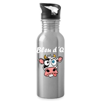 Drôle Vache Stupide Bleu d’Q Dessin animé - Gourde avec paille intégrée - argent clair - Droite