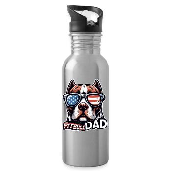 Pitbull Dad Glasses USA - Water bottle with straw - silver - Right