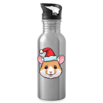 Weihnachts-Hamster mit Santa-Hut - Trinkflasche mit integriertem Trinkhalm - Lightsilver - Rechts