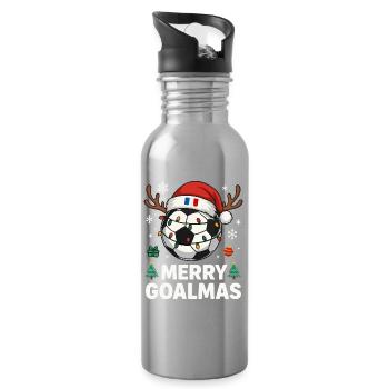 Merry Goalmas France - Funny Football Humor - Water bottle with straw - silver - Right