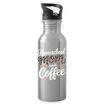 Homeschool Mom Loves Coffee - Water bottle with straw - silver - Right