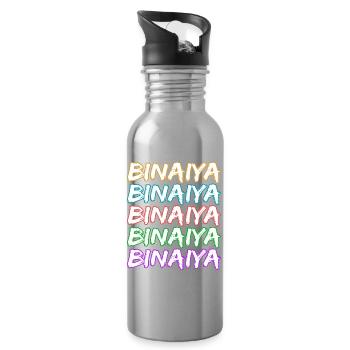 Gift for Binaiya - Water bottle with straw - silver - Right